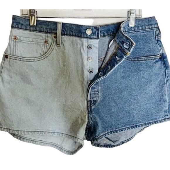 Levi’s 501 High Waisted Mom Jean Shorts In Pinch Stone Wash / Dark Wash Sz 34 - Picture 3 of 7